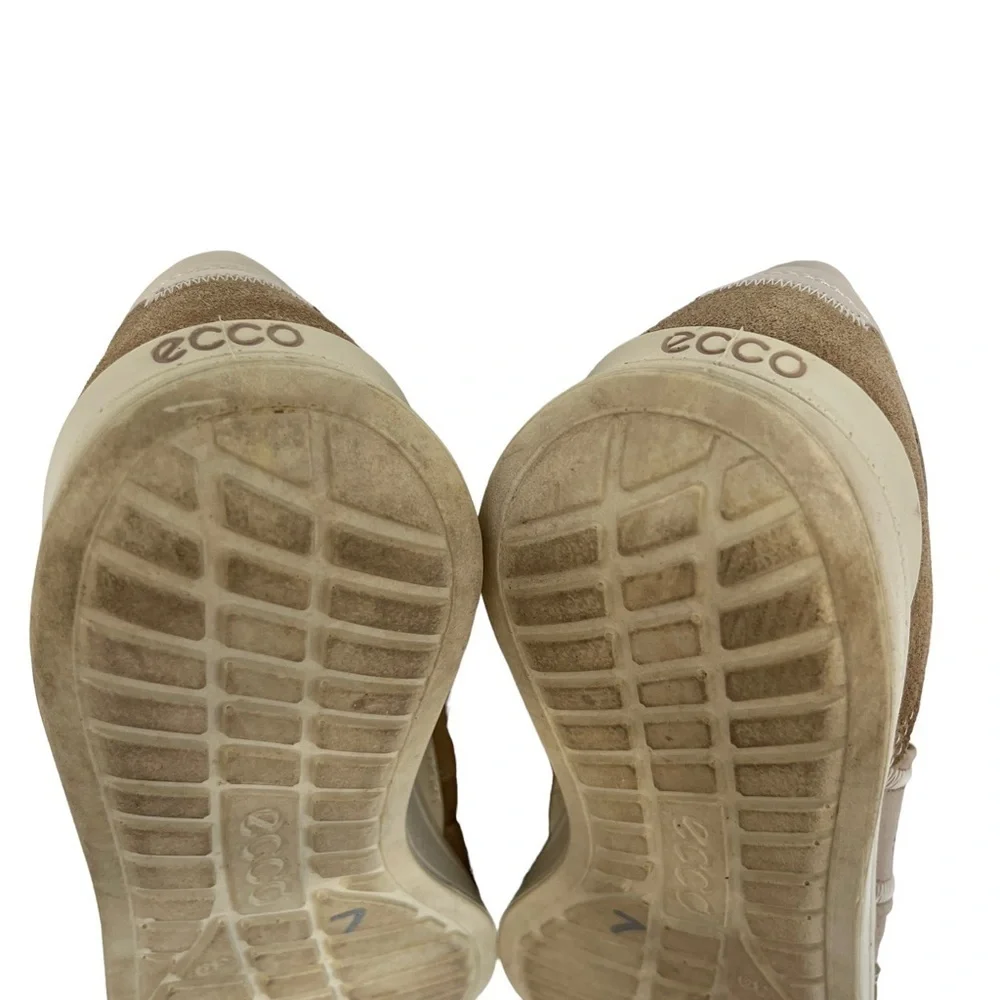 Ecco Mobile II Womens Beige Leather Lace Up Perforated Sneakers Shoes